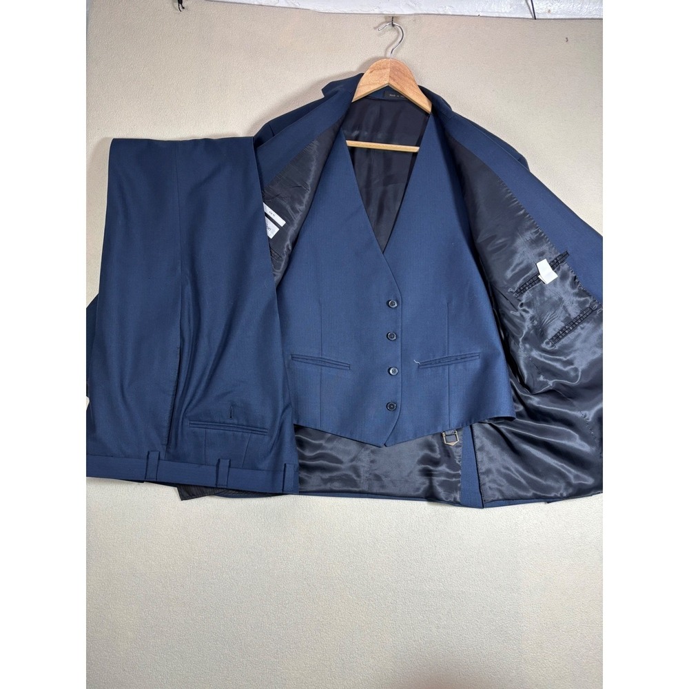 Calvin Klein Mens Sz 44 Slim Fit 3 Piece Suit Blue Blazer Vest Pants 35x31 EUC